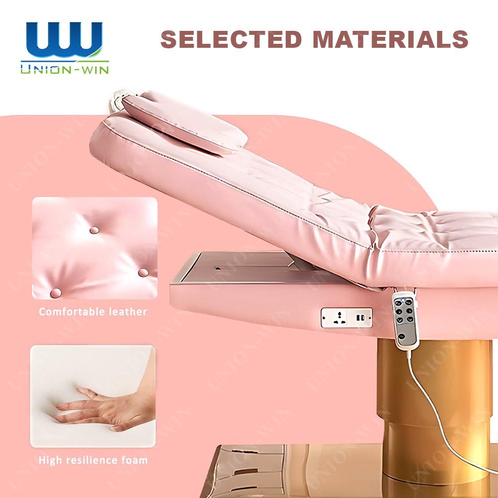 Union Win Unique Luxury Curved Aesthetic Lash Extension Bed Eyelashes Bed Chair Furniture Set with trolley Lash Salon Electric