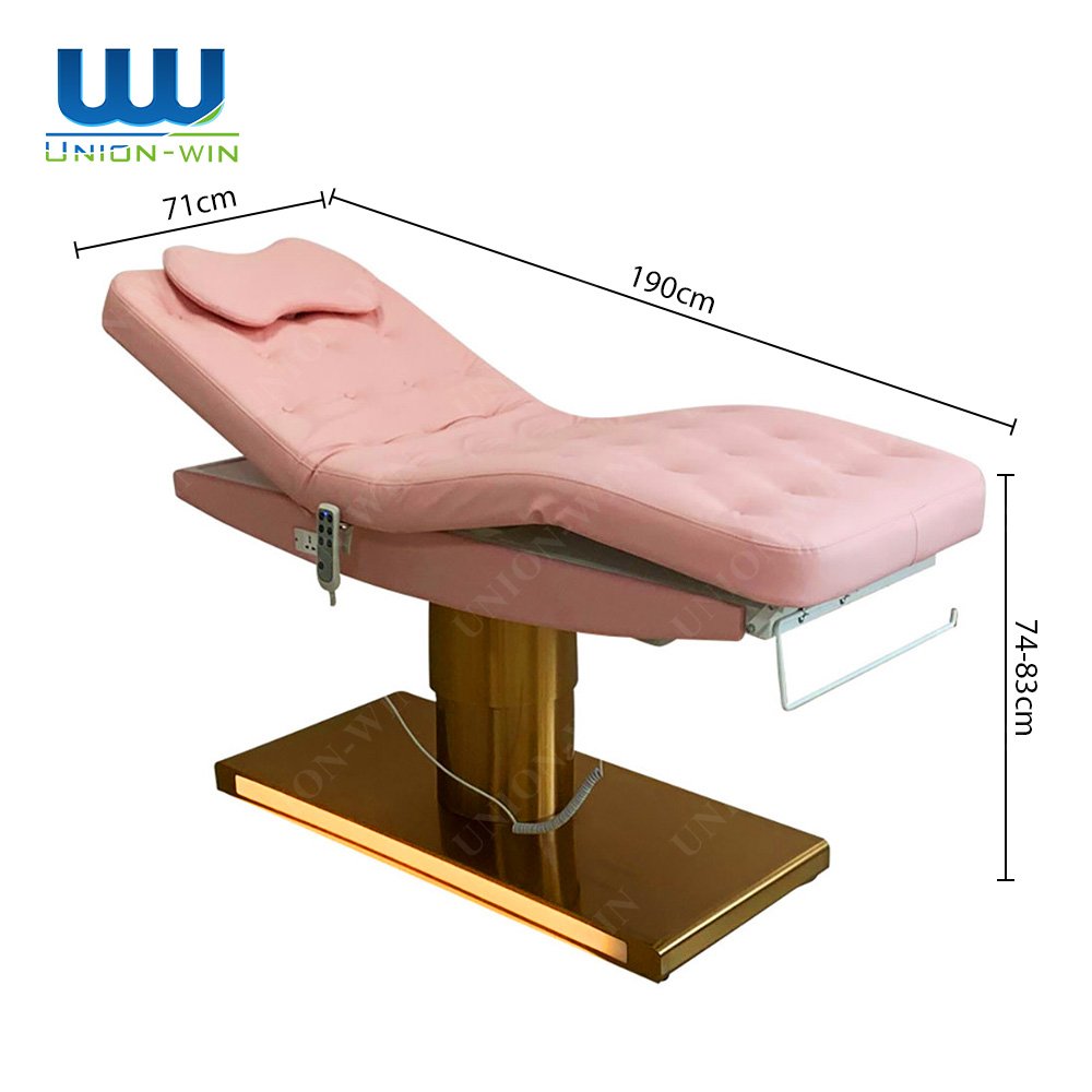 Union Win Unique Luxury Curved Aesthetic Lash Extension Bed Eyelashes Bed Chair Furniture Set with trolley Lash Salon Electric