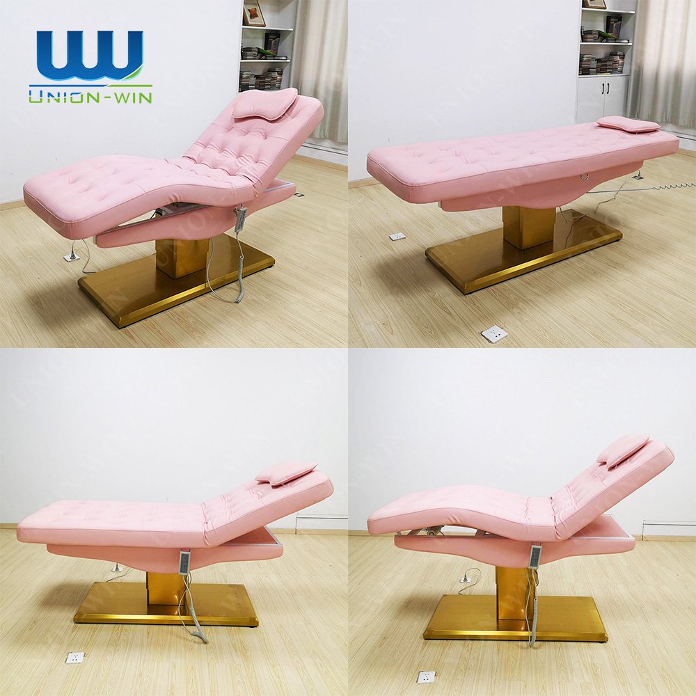 Union Win Unique Luxury Curved Aesthetic Lash Extension Bed Eyelashes Bed Chair Furniture Set with trolley Lash Salon Electric