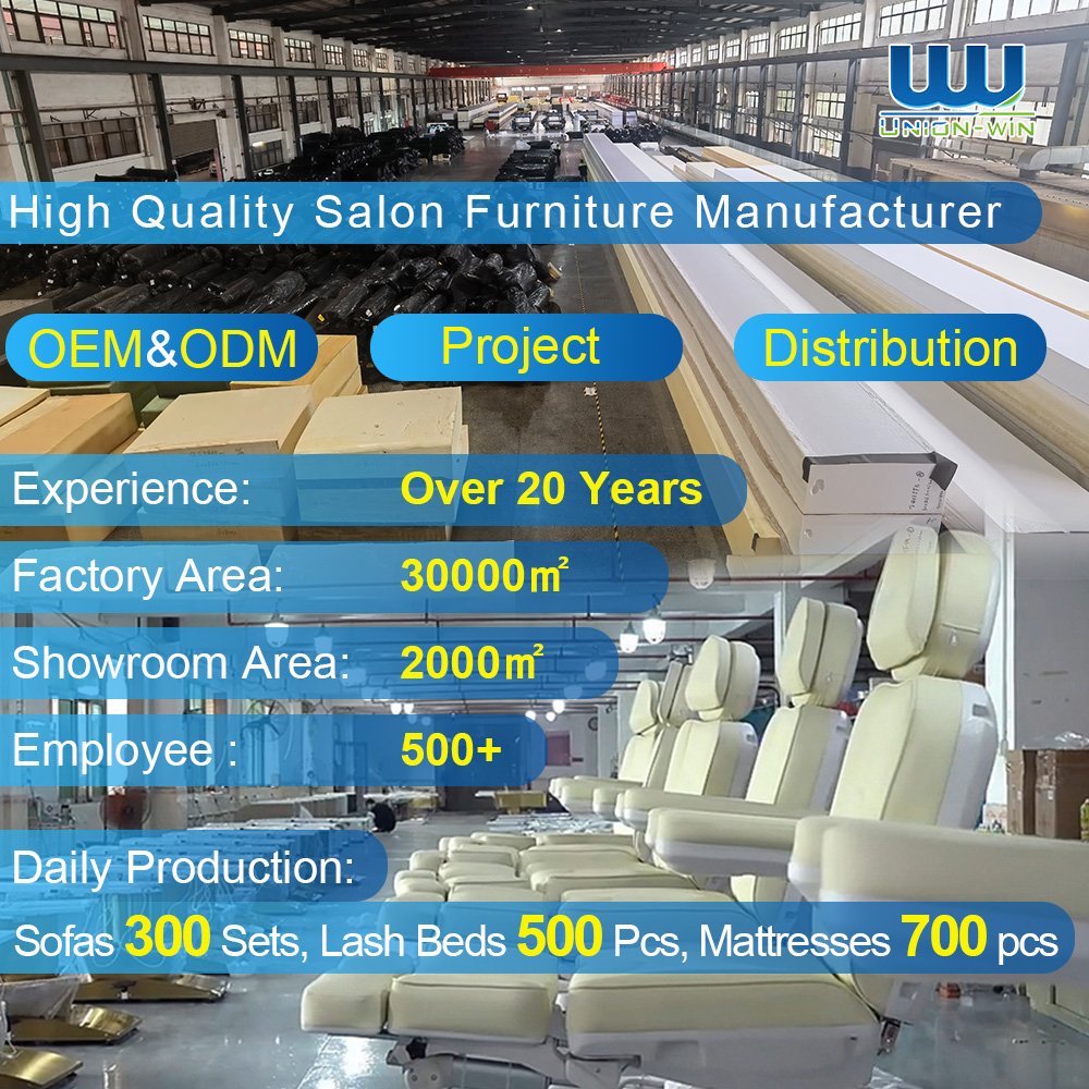 Union Win Unique Luxury Curved Aesthetic Lash Extension Bed Eyelashes Bed Chair Furniture Set with trolley Lash Salon Electric