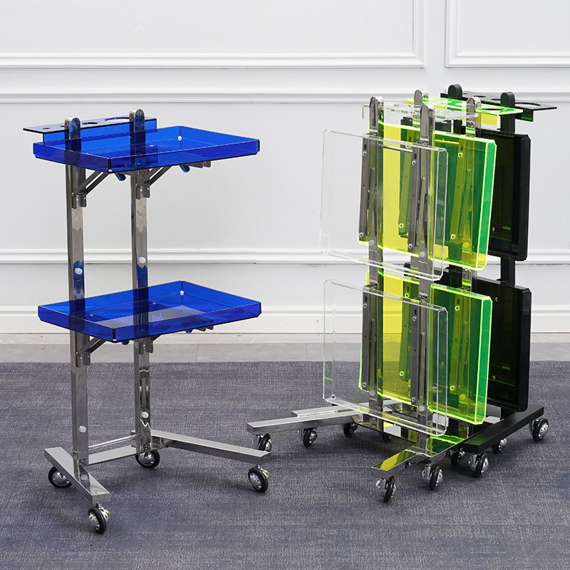 Hot Sale Foldable Special Gold And Silver Stainless Steel Mobile Rolling Hair Shop Cart Drawer Beauty Salon Trolley