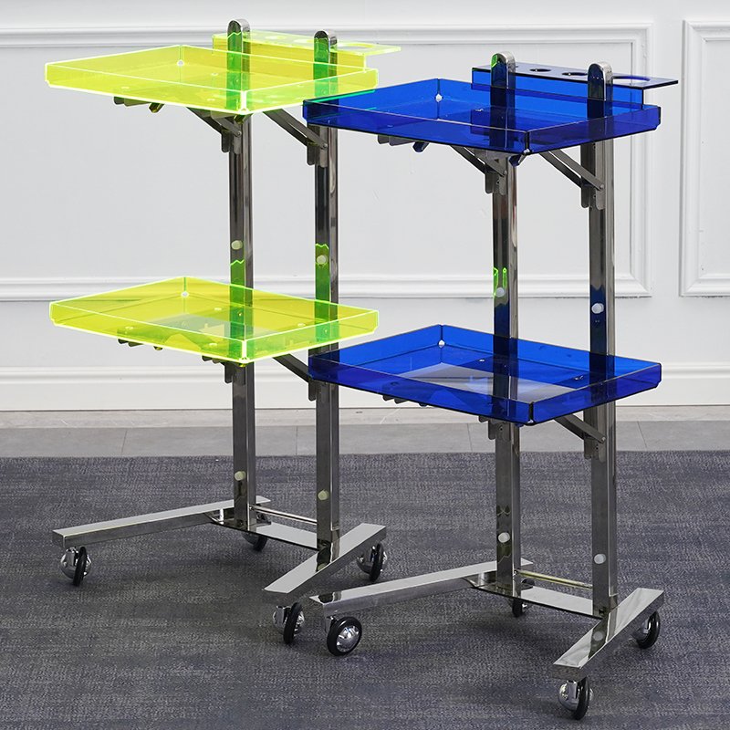 Hot Sale Foldable Special Gold And Silver Stainless Steel Mobile Rolling Hair Shop Cart Drawer Beauty Salon Trolley