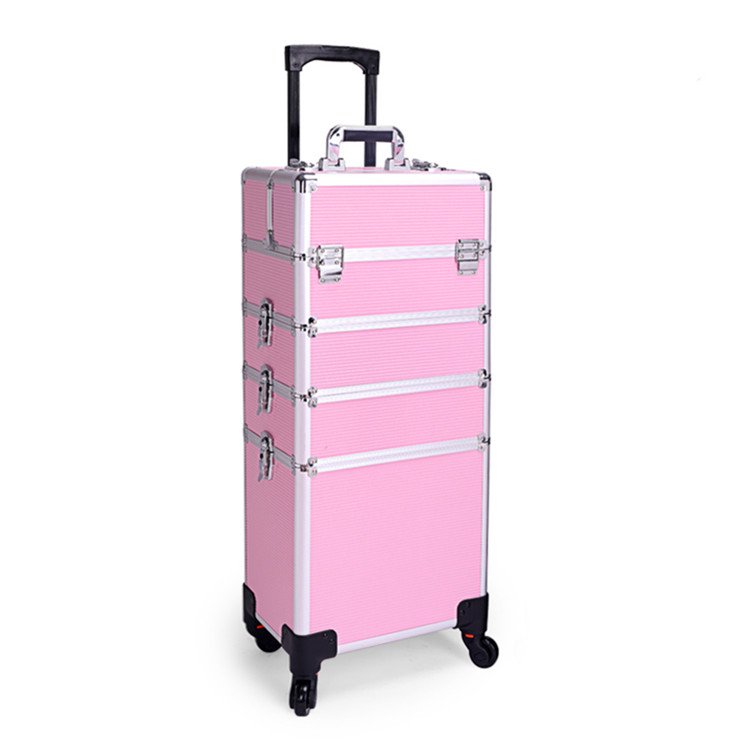 2 in 1 Rolling Makeup Train Case 4 Removable Wheels with Extra Bottom Lid Lockable Beauty Travel Cart Trolley Salon Case
