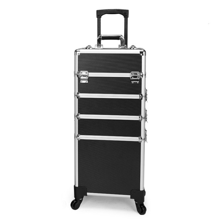 2 in 1 Rolling Makeup Train Case 4 Removable Wheels with Extra Bottom Lid Lockable Beauty Travel Cart Trolley Salon Case