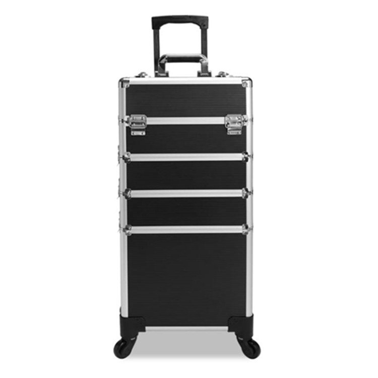 2 in 1 Rolling Makeup Train Case 4 Removable Wheels with Extra Bottom Lid Lockable Beauty Travel Cart Trolley Salon Case