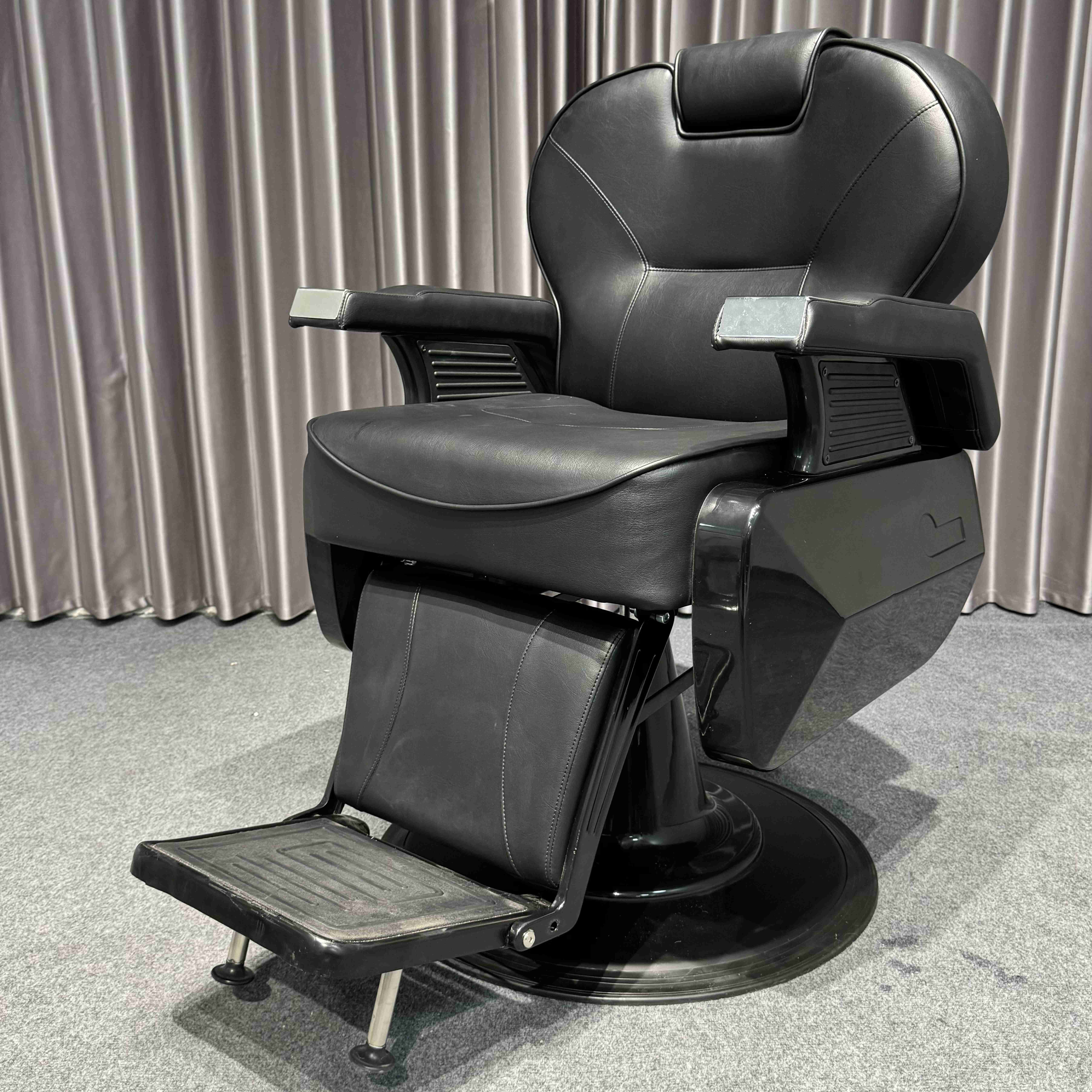 Black Reclining Barber Chair with Adjustable Height Massage Feature for Salon and Barber Shop Metal Furniture for Sale