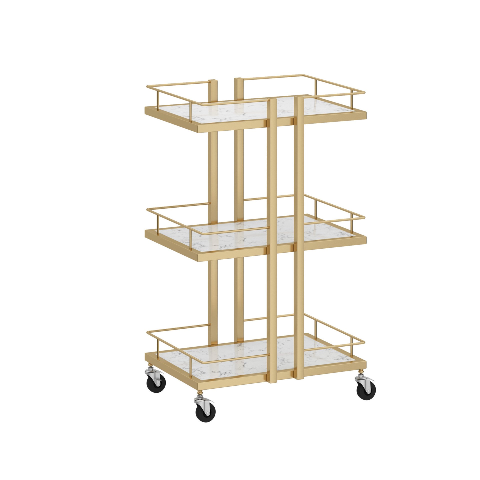 Modern Design Stainless Steel Clear 3-Tier Luxury Bar Cart Beauty Rolling Trolley
