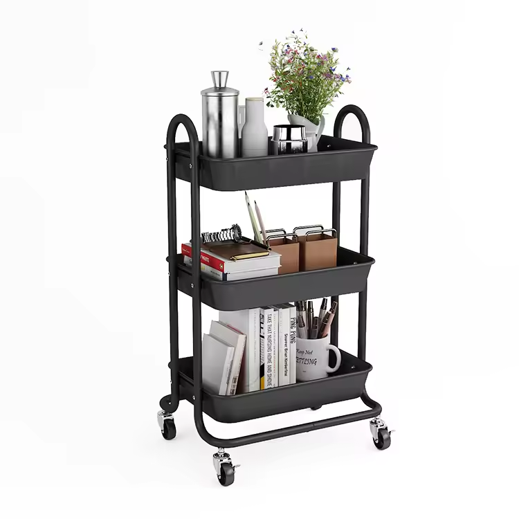 Factory Price 3 Tier Metal Living Room Bathroom Bedroom Storage Trolley Hair Salon Cart Kitchen Vegetable Fruit Storage Rack