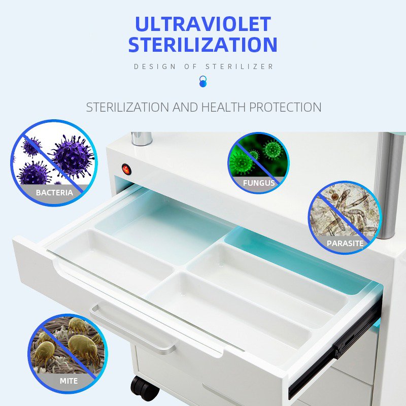 Cosmetic Cart Beauty Trolley Medical Cart Beauty Bed light With LED Cold Light UV Ozone Disinfection Cabinet Tattoo Lamp