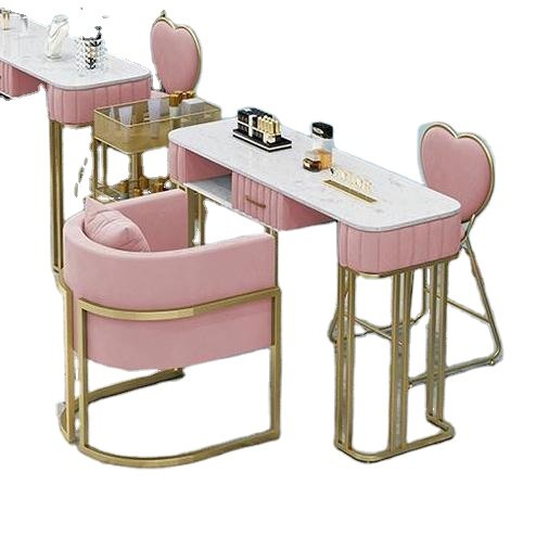 Cheap Luxury Grey Pink Professional Equipment Manicure Desk Client Table For Nail Beauty Salon Furniture Table And Chairs Sets