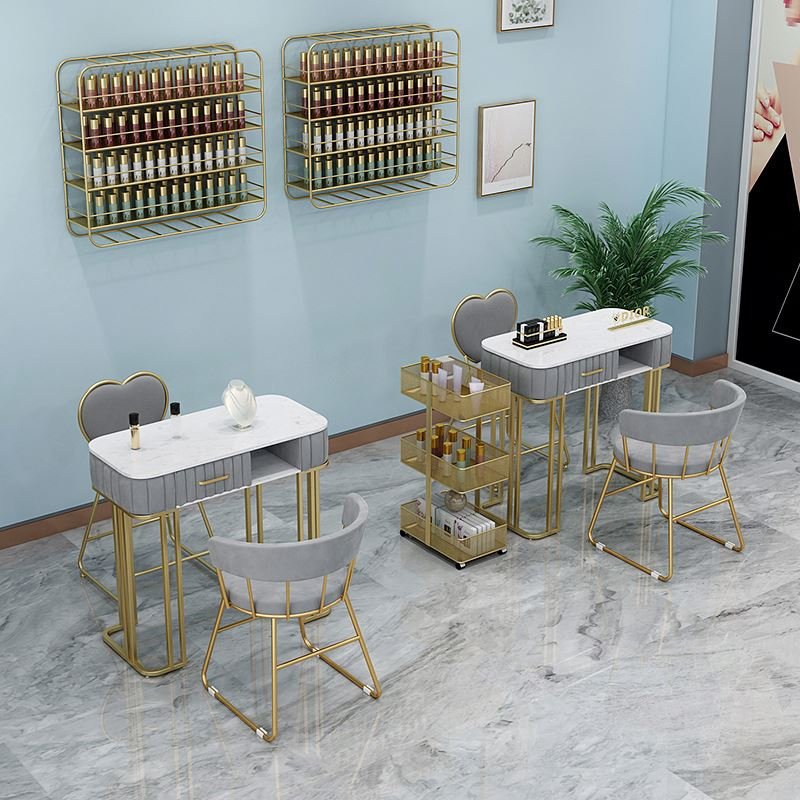 Cheap Luxury Grey Pink Professional Equipment Manicure Desk Client Table For Nail Beauty Salon Furniture Table And Chairs Sets