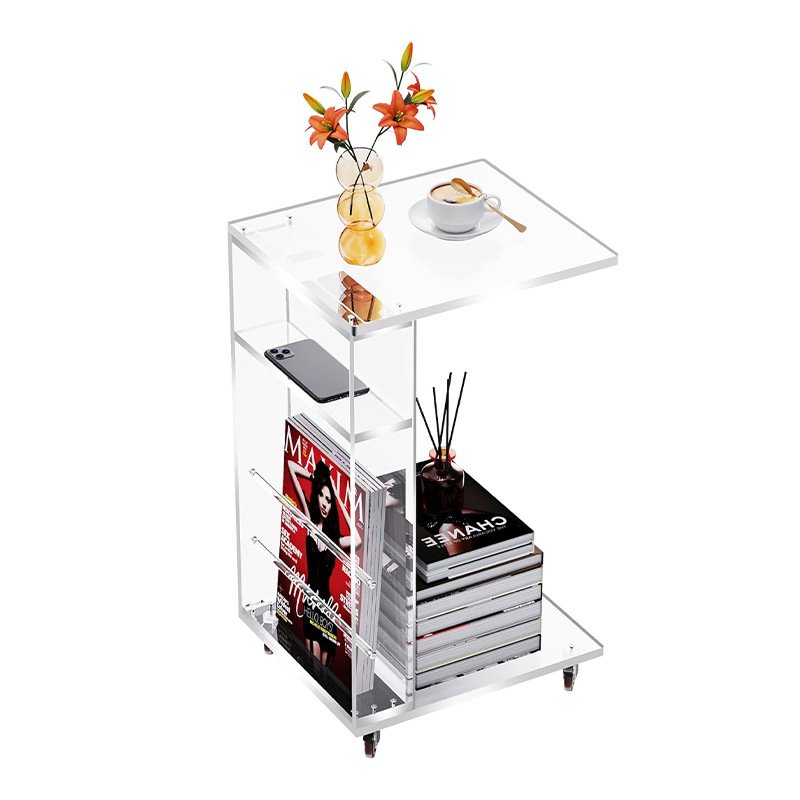 OEM Clear Acrylic Storage Trolley for Drinks Salon Bar Wine Cart Coffee Beverage Makeup Tea Trolley Display Rack for Services
