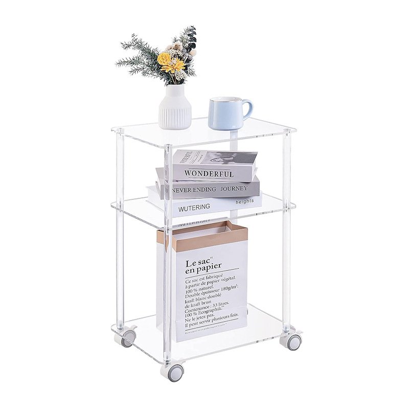 OEM Clear Acrylic Storage Trolley for Drinks Salon Bar Wine Cart Coffee Beverage Makeup Tea Trolley Display Rack for Services