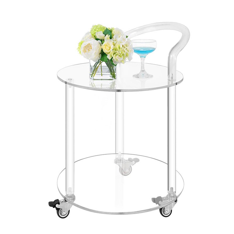 OEM Clear Acrylic Storage Trolley for Drinks Salon Bar Wine Cart Coffee Beverage Makeup Tea Trolley Display Rack for Services
