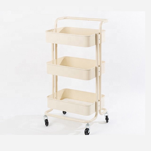 3 Tiers Home Furniture trolley with handle Metal Rolling Utility kitchen cart trolley island