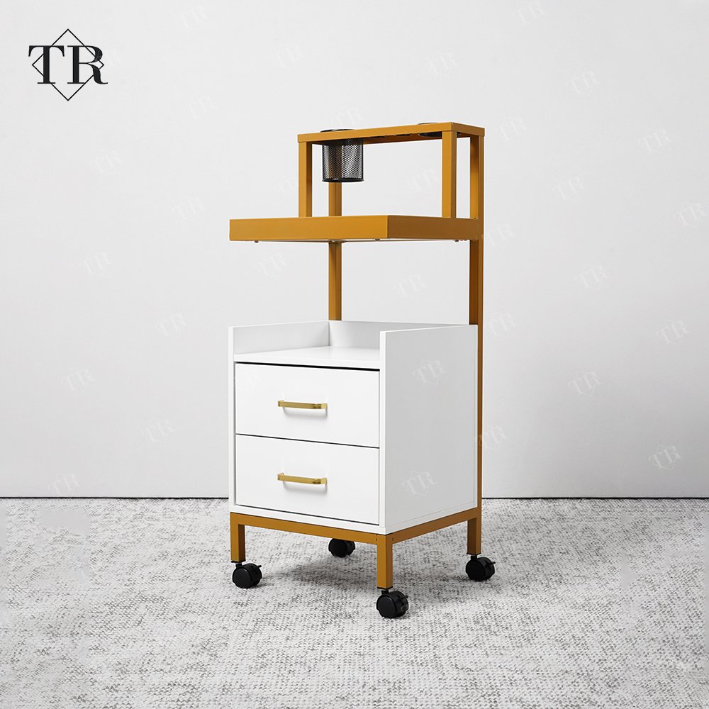 Turri Barber Shop Salon Trolley Cart 2 Layers Steel Shelf Cabinet With Drawer Swivel Rolling Wheels For Barber Shop