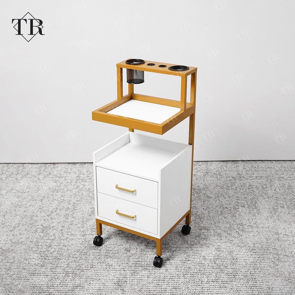 Turri Barber Shop Salon Trolley Cart 2 Layers Steel Shelf Cabinet With Drawer Swivel Rolling Wheels For Barber Shop