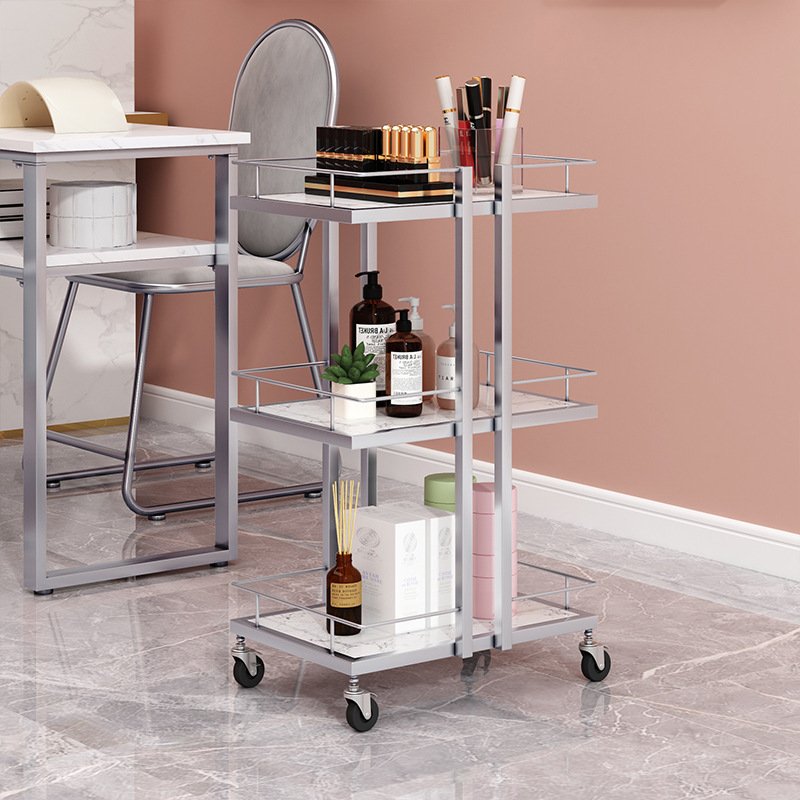 Modern Hair Salon Three-Layers Trolley Storage Rack Metal Beauty Cart Tool Cart Customized High Quality