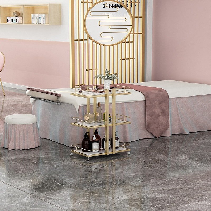 Modern Hair Salon Three-Layers Trolley Storage Rack Metal Beauty Cart Tool Cart Customized High Quality