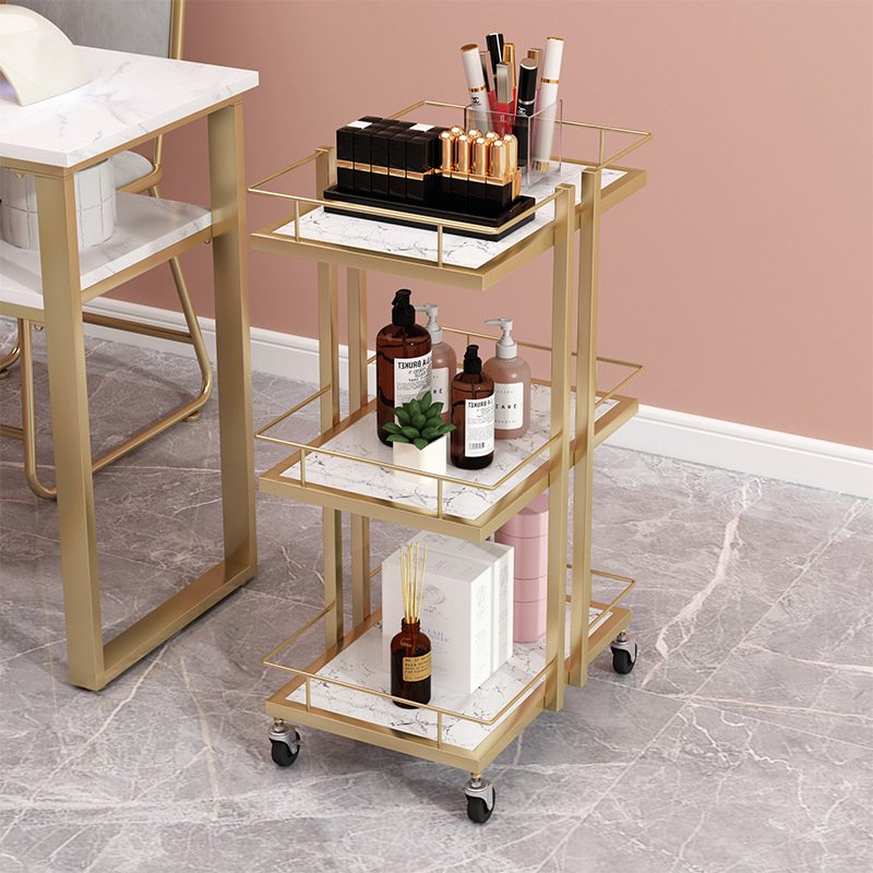 Modern Hair Salon Three-Layers Trolley Storage Rack Metal Beauty Cart Tool Cart Customized High Quality