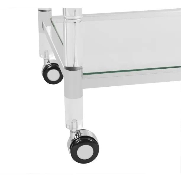 Luxury Salon Glass Servicing Trolley Wheels Acrylic Liquor Tea Drinks Cart pmma stainless steel trolley