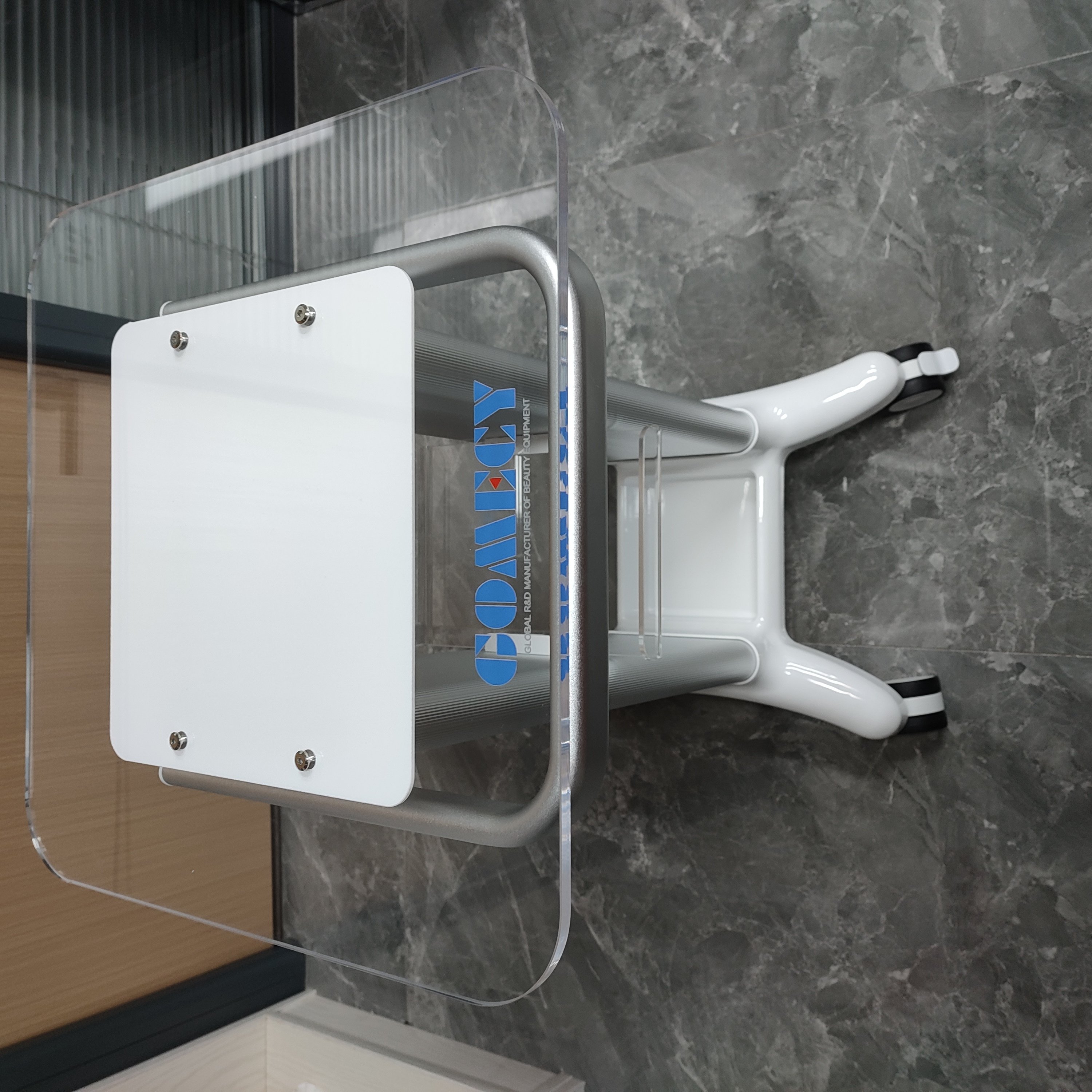 Mobile Adjustable Hospital Medical Trolley Cart with 2 Monitor Mounts Office School Laboratory Clinic Workstation