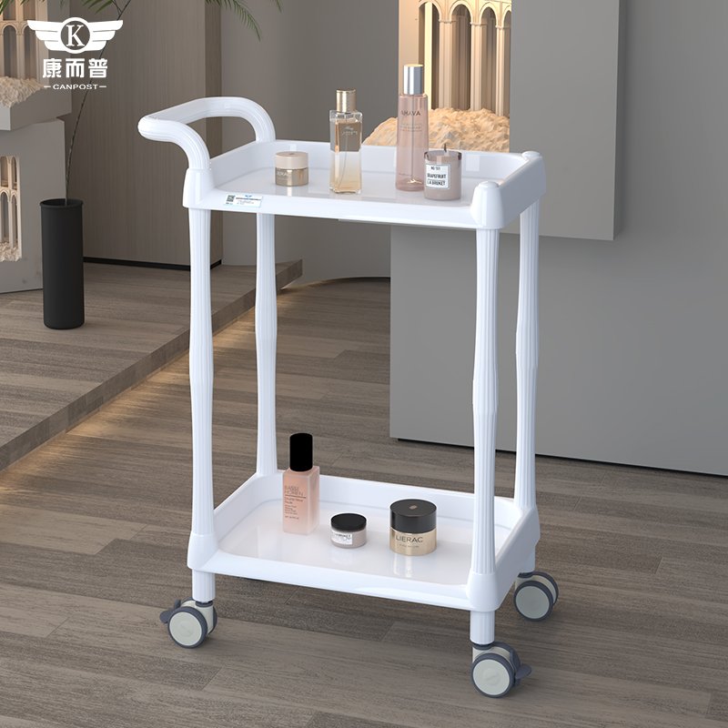 The new simple design all-rounder Handrail Multi-layer storage plastic beauty trolley is suitable for spas and beauty salons