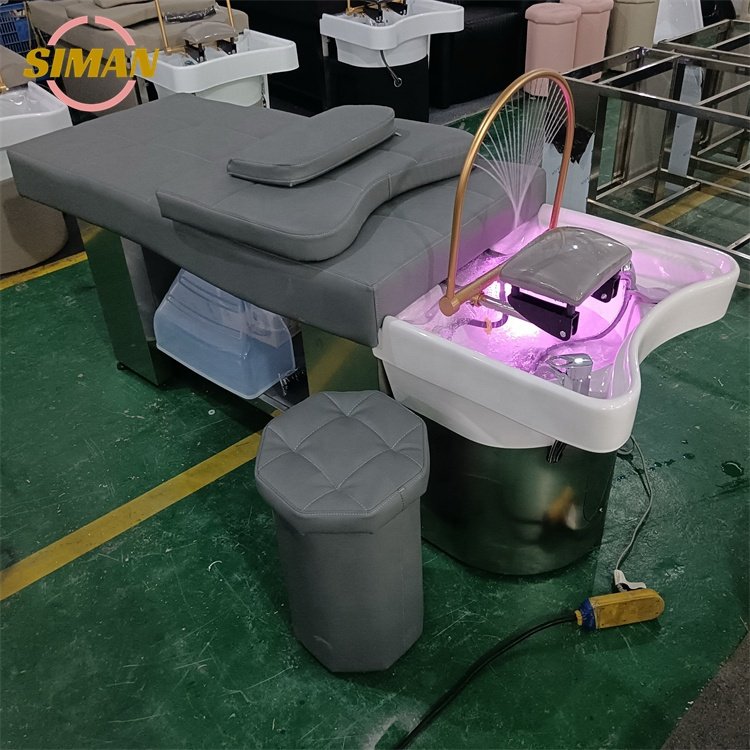 Siman grey shampoo bed water circulation head therapy and steamer healthy phototherapy new electric hair salon washing chair