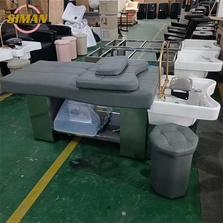 Siman grey shampoo bed water circulation head therapy and steamer healthy phototherapy new electric hair salon washing chair