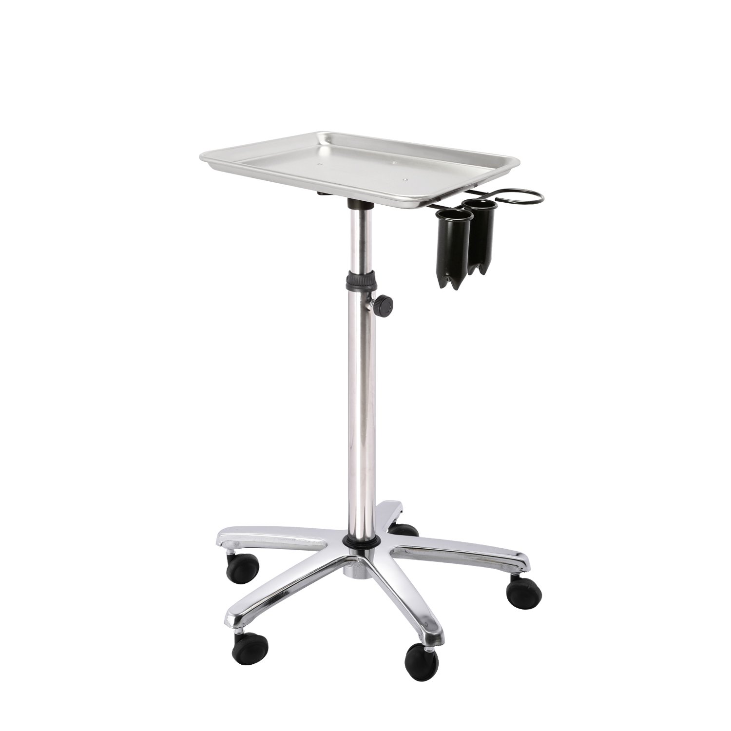Tattoo Dental Medical Salon Trolley Premium Aluminum Rolling Service Tray Cart with Accessory Caddy