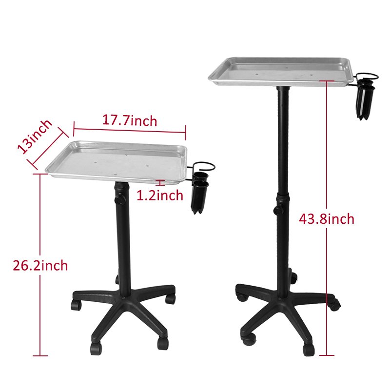 Tattoo Dental Medical Salon Trolley Premium Aluminum Rolling Service Tray Cart with Accessory Caddy