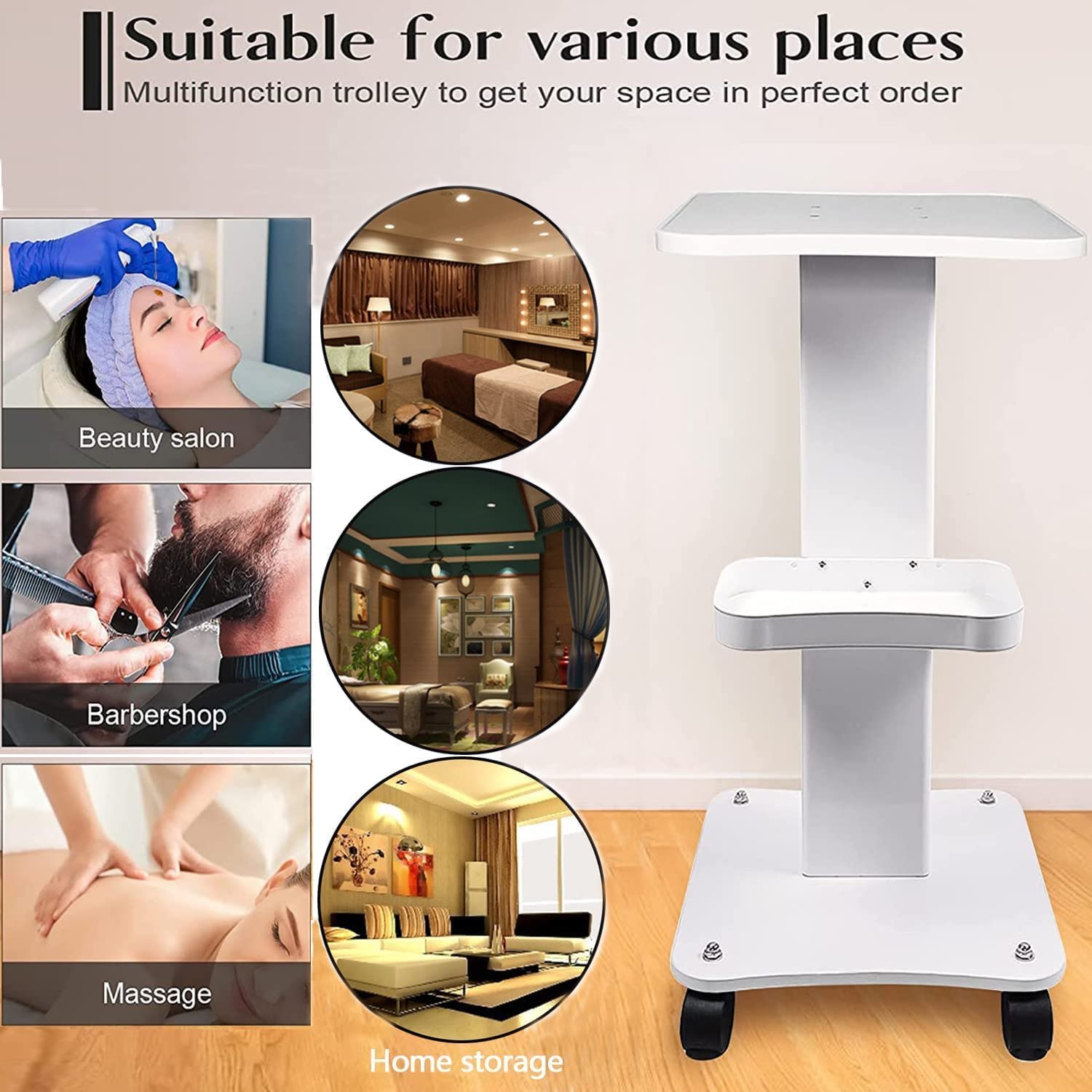 Usa Esthetician Spa Hair Tray Instrument Storage Equipment Steel Aluminum Mobile Rolling Wheel Stand Cart Beauty Salon Trolley