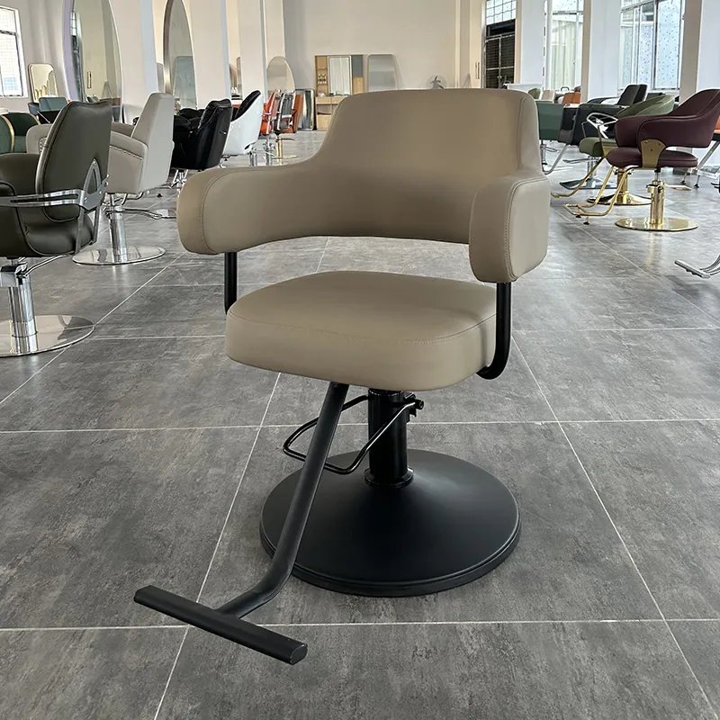 Barbershop equipment barber chair modern Khaki leather cheap beauty hairdressing recliner barber chair