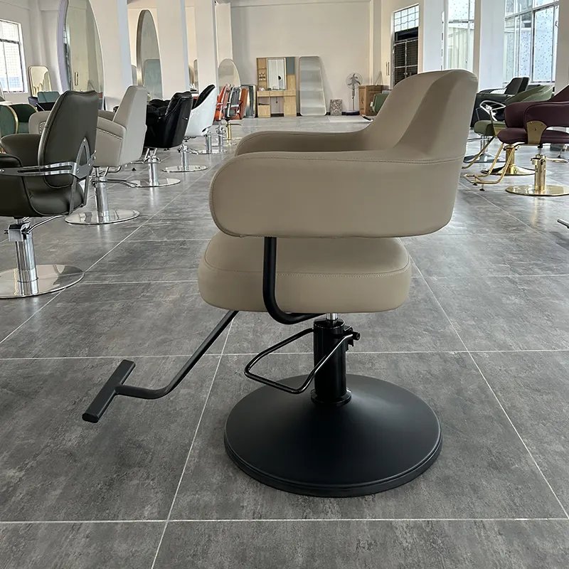 Barbershop equipment barber chair modern Khaki leather cheap beauty hairdressing recliner barber chair