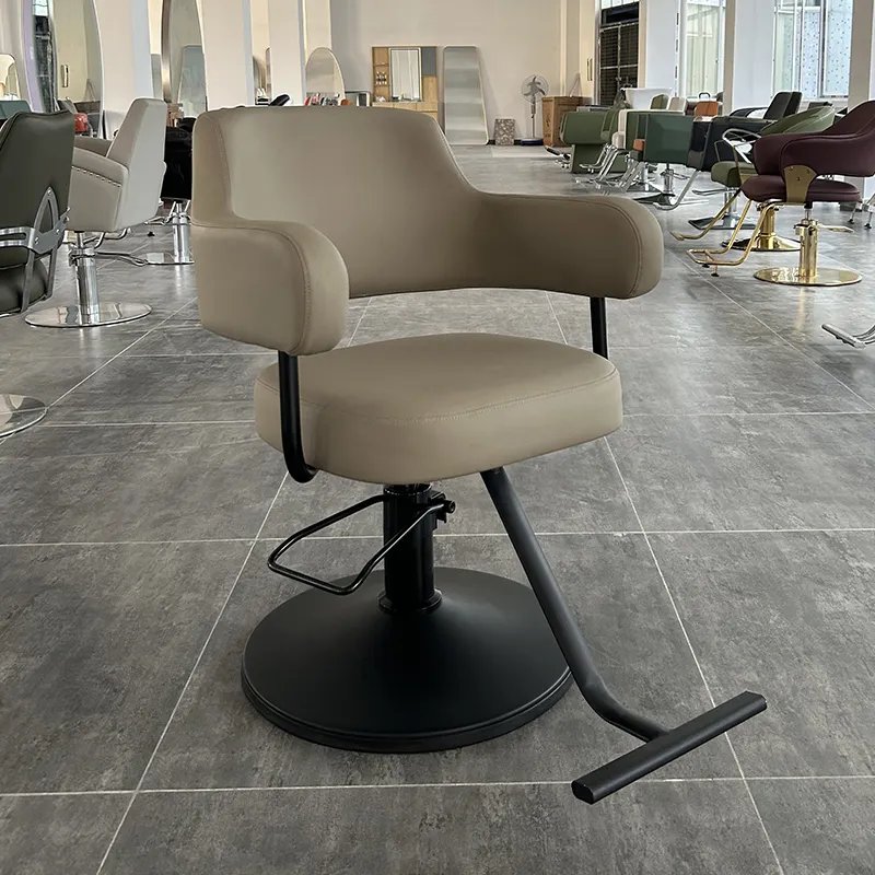 Barbershop equipment barber chair modern Khaki leather cheap beauty hairdressing recliner barber chair