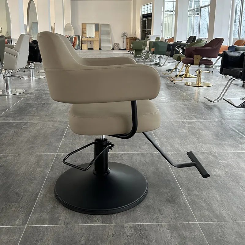 Barbershop equipment barber chair modern Khaki leather cheap beauty hairdressing recliner barber chair