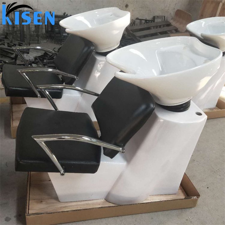 Kisen cheap wholesale black haircut salon furniture hair washing shampoo bed barber adult comfort chair comfortable basin bowl