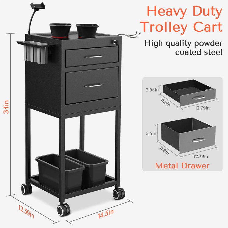 Rolling Metal Manicure Salon Beauty Hair Cart Utility Caddy Mobile SPA Tattoo Hairdresser Barber Tools Storage Drawers Trolley