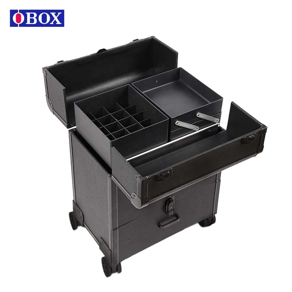 Cheap Wholesale Aluminum Rolling Makeup Case Cosmetic Salon Organizer Trolley Case With Trays