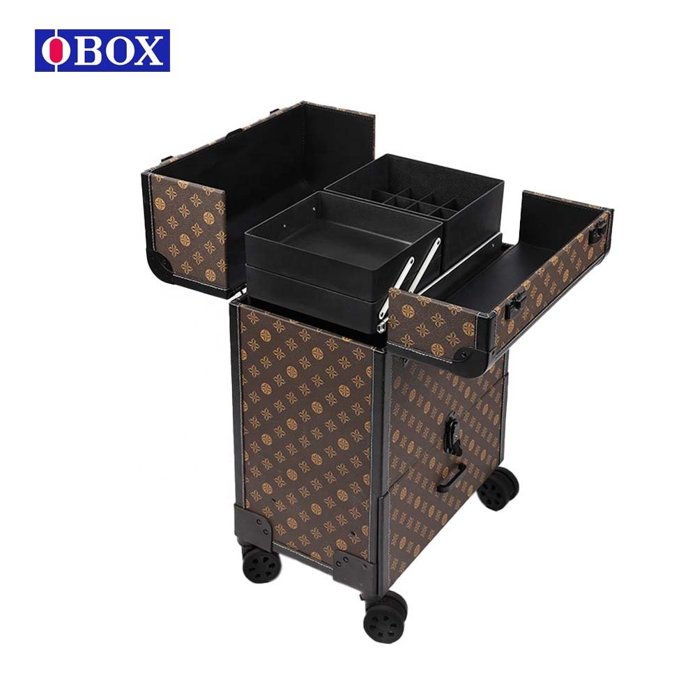 Cheap Wholesale Aluminum Rolling Makeup Case Cosmetic Salon Organizer Trolley Case With Trays