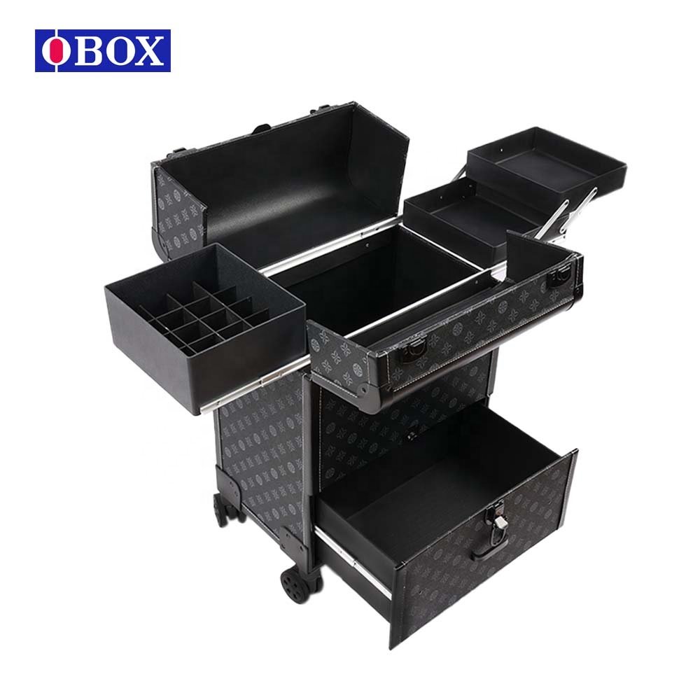 Cheap Wholesale Aluminum Rolling Makeup Case Cosmetic Salon Organizer Trolley Case With Trays
