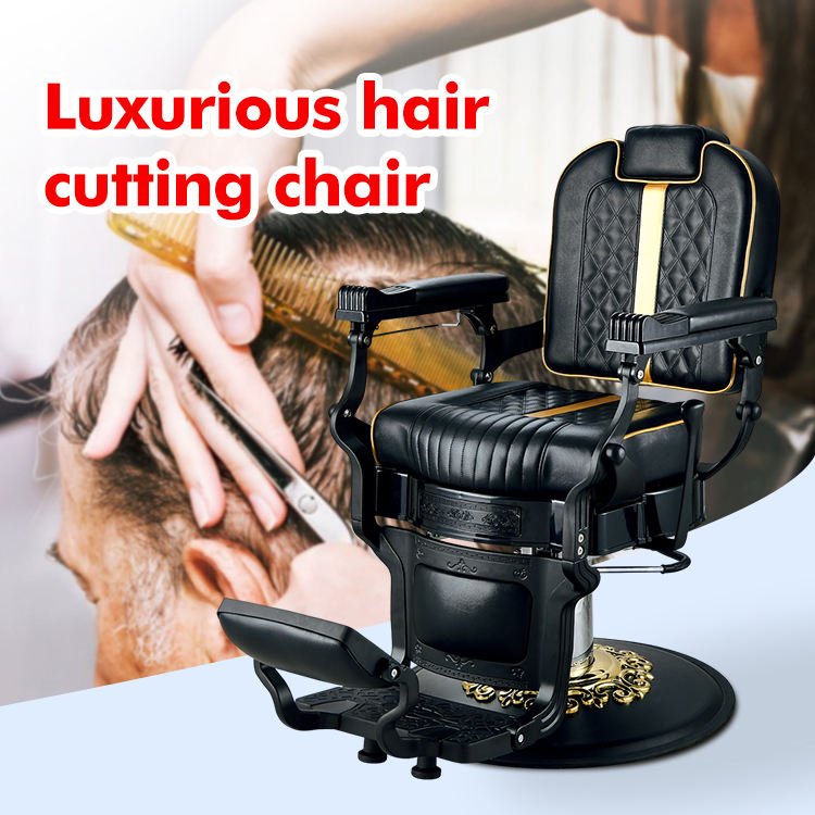 QingMu Custom Durable black and gold hair salon chair wholesale luxury vintage barber chair for hair salon