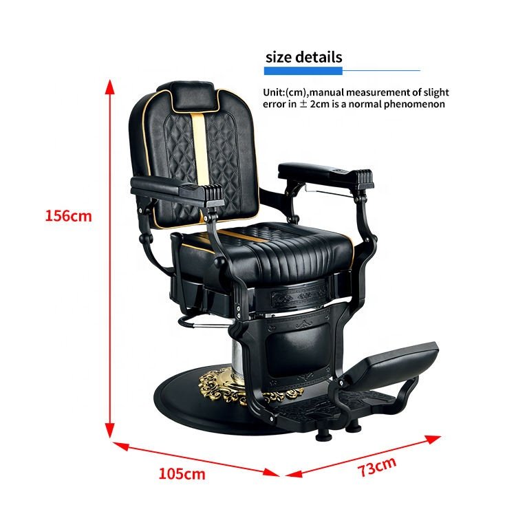 QingMu Custom Durable black and gold hair salon chair wholesale luxury vintage barber chair for hair salon