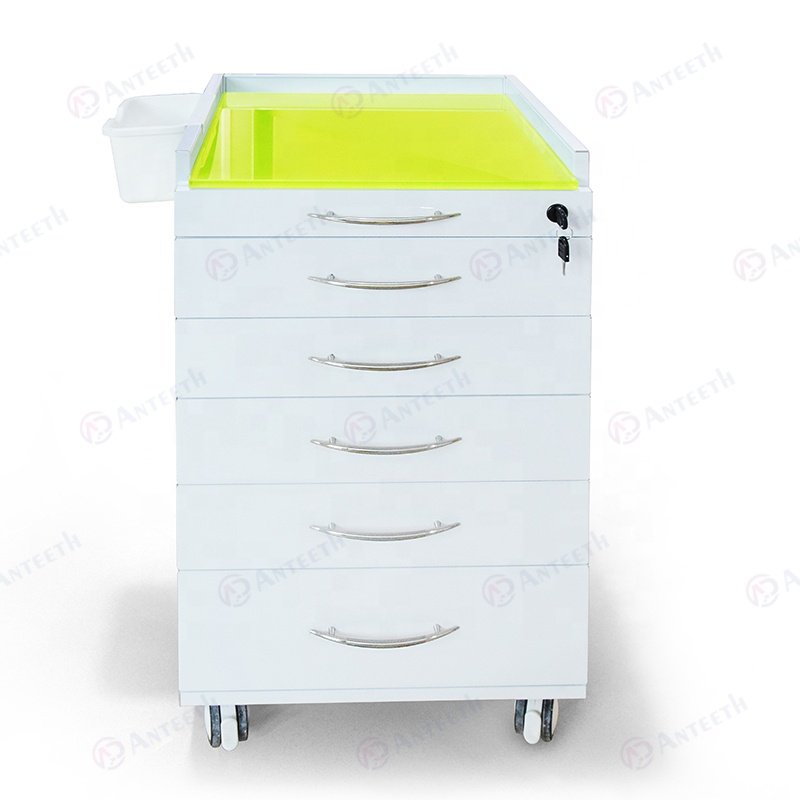 Salon Furniture Med Spa Stainless Steel Dental Cabinet Tempered Glass Top Rotate Trolley Cart Hospital Cabinet