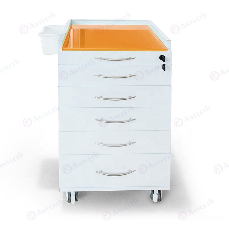 Salon Furniture Med Spa Stainless Steel Dental Cabinet Tempered Glass Top Rotate Trolley Cart Hospital Cabinet