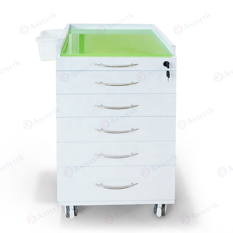 Salon Furniture Med Spa Stainless Steel Dental Cabinet Tempered Glass Top Rotate Trolley Cart Hospital Cabinet