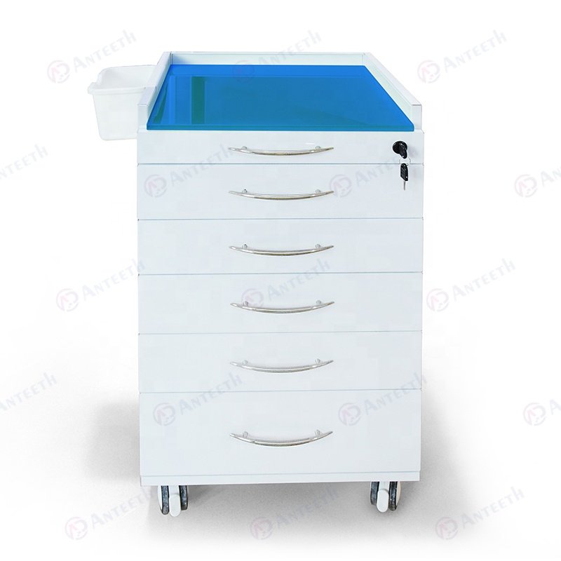 Salon Furniture Med Spa Stainless Steel Dental Cabinet Tempered Glass Top Rotate Trolley Cart Hospital Cabinet