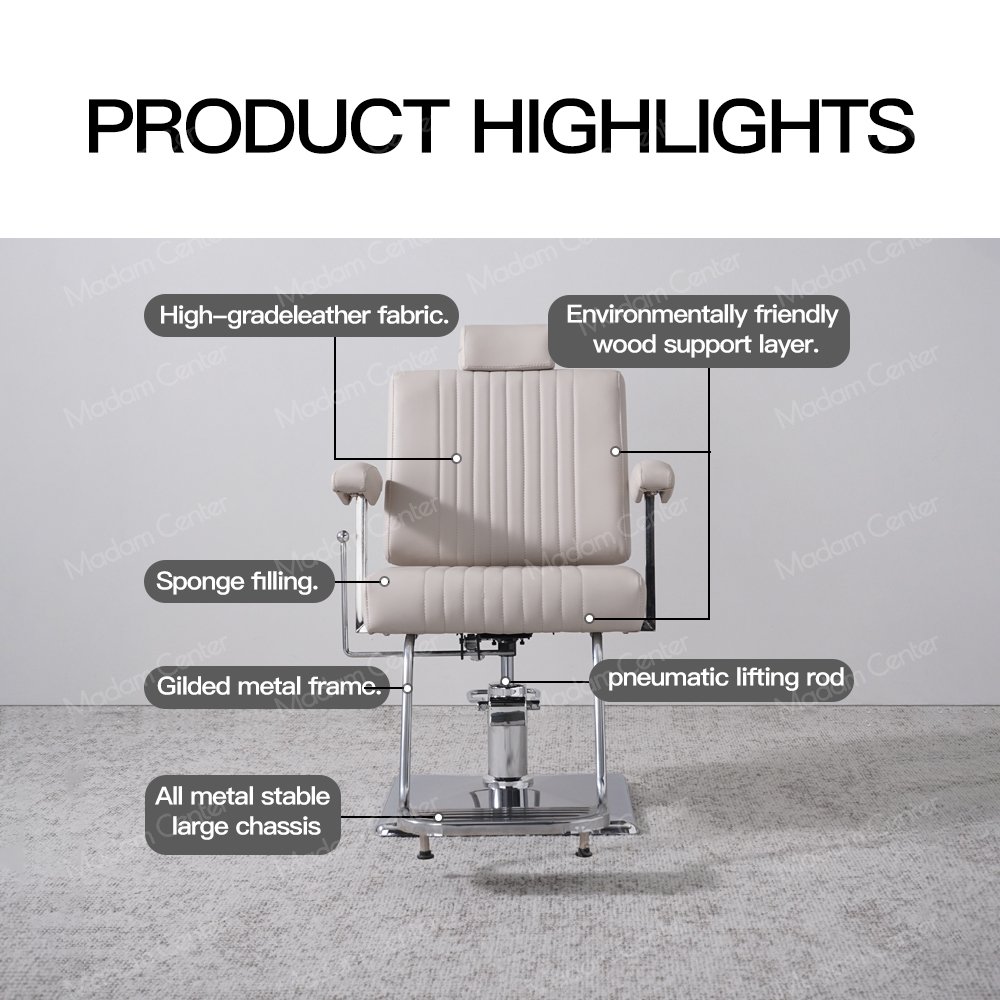Madamcenter New European Style Salon Chair Reclining Barber Chair Hairdressing Styling Chair Adjustable Barbershop Furniture