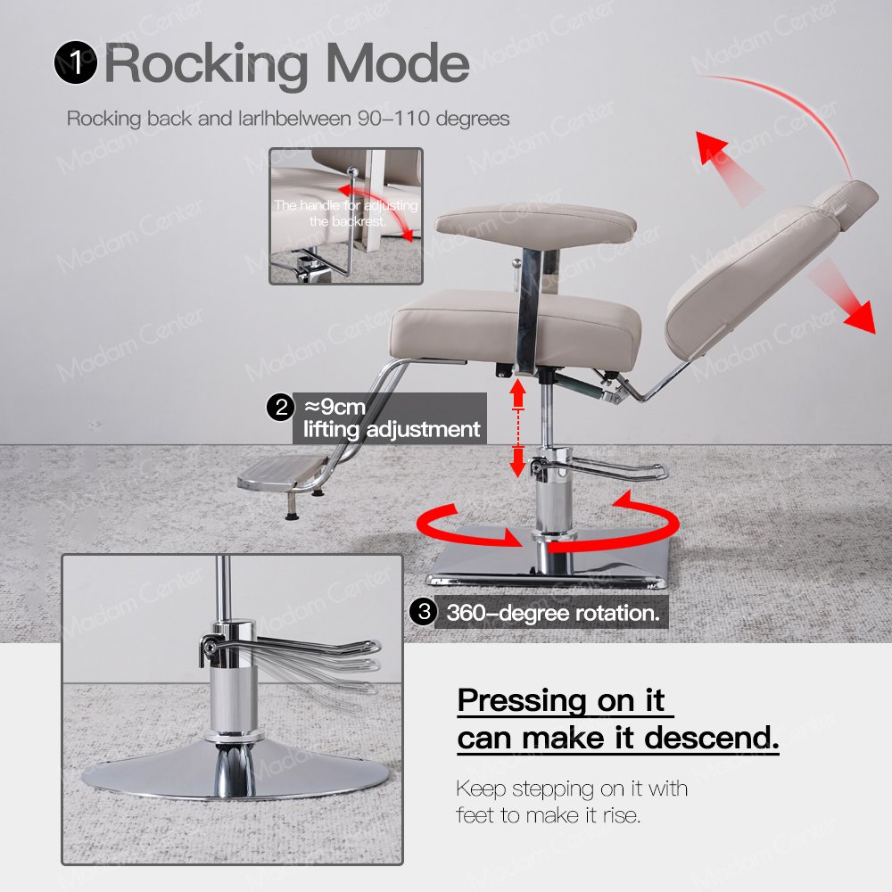 Madamcenter New European Style Salon Chair Reclining Barber Chair Hairdressing Styling Chair Adjustable Barbershop Furniture