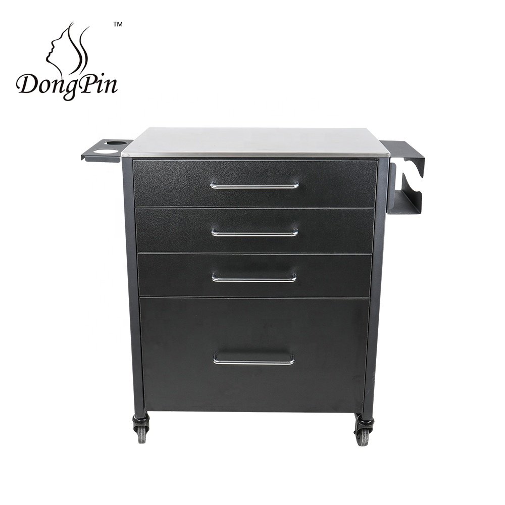 Black Tattoo Station Stainless Salon Trolley Stand Tattoo Rolling Cart Beauty Salon Tool Cart